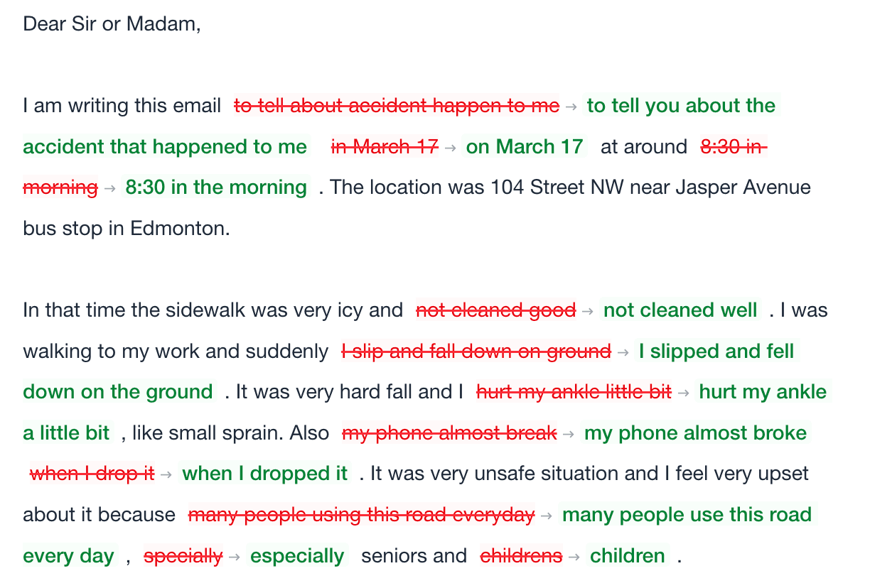 CLBReady AI Grammar and Phrasing Corrections